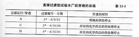 直接过滤型试验水厂的穿透的总结